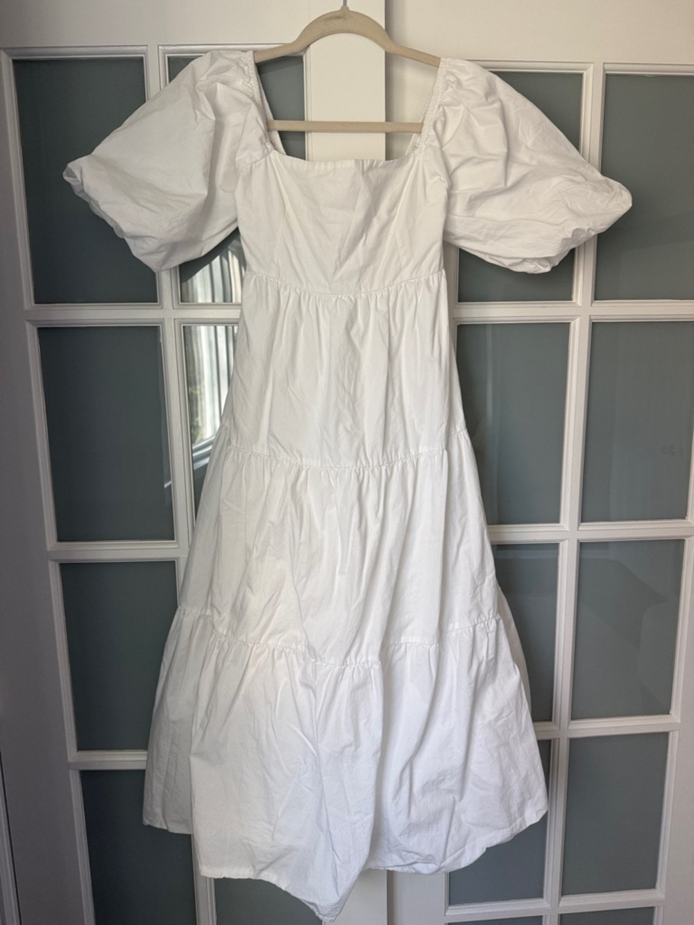 Faithfull the Brand White Puff-Sleeve Tiered Dress